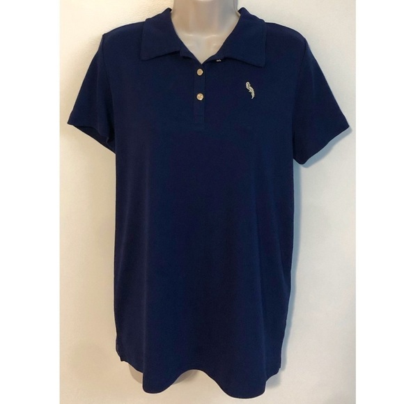 🆕 Pappagallo pullover short sleeve solid navy blue polo top large - Picture 3 of 12